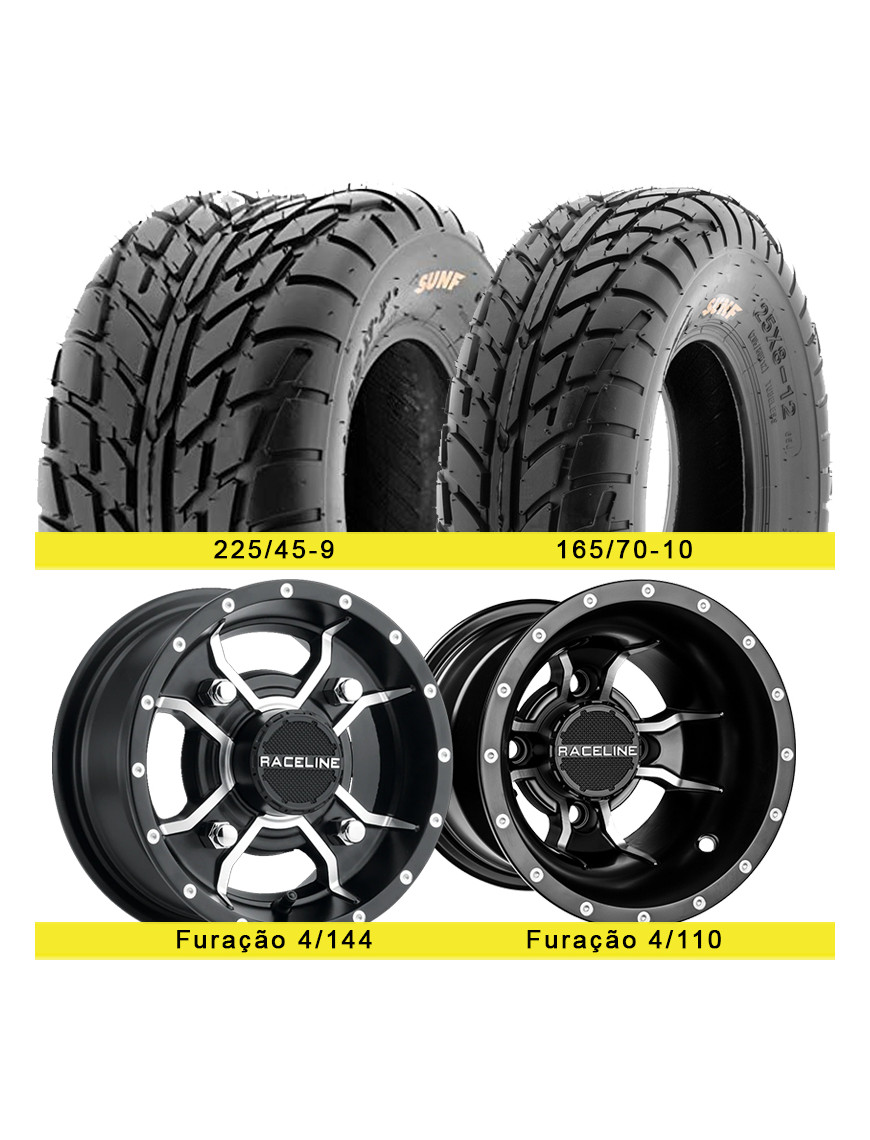 4 jantes RACELINE (144 / 110) com pneus SUNF A021